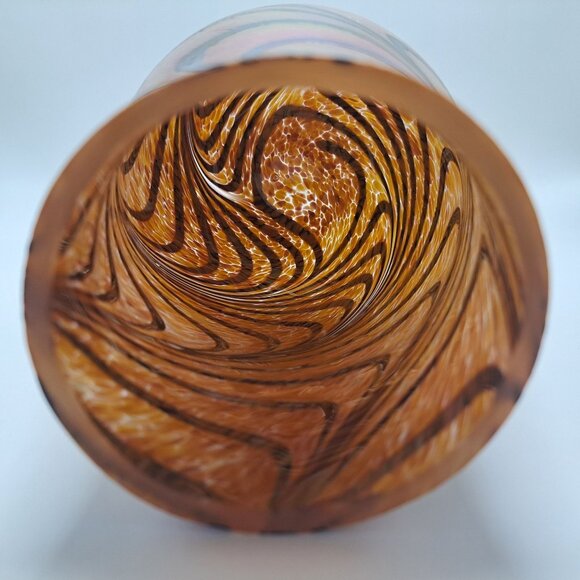 Brown Pulled Feather Iridescent Art Glass Vase - Picture 7 of 8